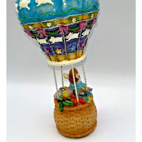 Vintage HTF Beautiful Happy Easter Bunny Rabbit In A Hot Air Balloon Flying - Picture 13 of 16